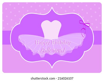birthday wishes for a little ballerina, leotard with a tulle tutu on pink background