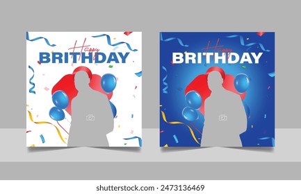 Birthday wishes social media post template, party invitation or greeting card, happy wedding anniversary celebration event square banner poster design set