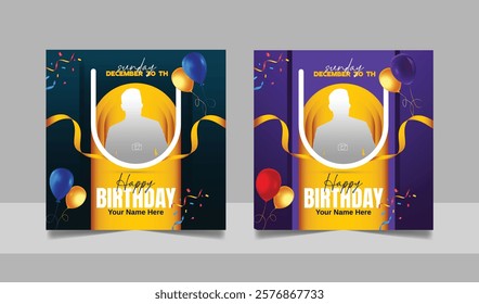 Birthday wishes social media post template, party invitation or greeting card, happy marriage anniversary celebration square flyer web banner story design set