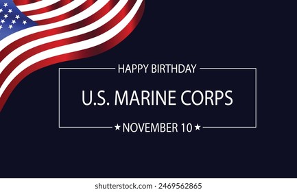 Birthday Wishes to the US Marine Corps with a Flag Text Tribute