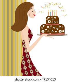 Birthday woman with a cake ready to celebrate