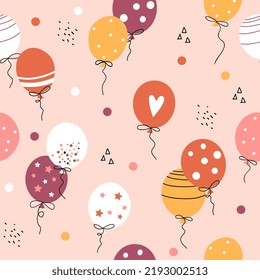 Birthday wrapping paper design with air balloons. Vector seamless background. Perfect for greeting card and party invitation.
