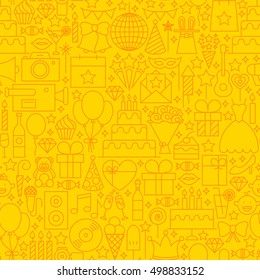 Birthday Yellow Line Tile Pattern. Vector Illustration of Outline Seamless Background. Party Celebration.