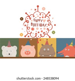 birthday_ polar bear, pig, hippo, fox.vector illustration