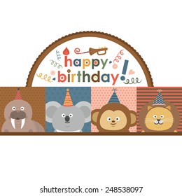 birthday_ polar bear, pig, hippo, fox.vector illustration