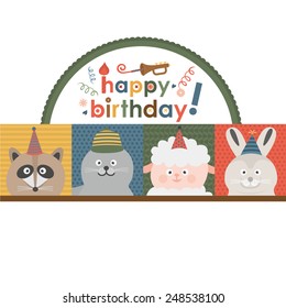 birthday_ polar bear, pig, hippo, fox.vector illustration