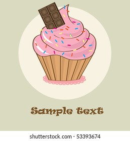 Birthdays card with cupcake.Vector illustration