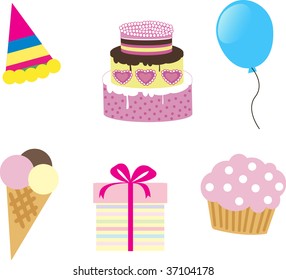 Birthdays icons set. Vector  illustration.