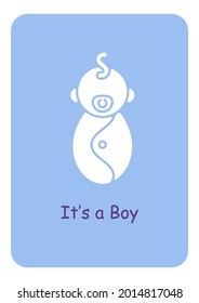 Birthing baby boy congrats greeting card with glyph icon element. Creative simple postcard vector design. Decorative invitation with minimal illustration. Creative banner with celebratory text