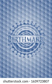 Birthmark blue badge with geometric pattern background. Vector Illustration. Detailed.