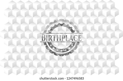Birthplace grey badge with geometric cube white background