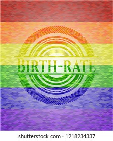 Birth-rate emblem on mosaic background with the colors of the LGBT flag