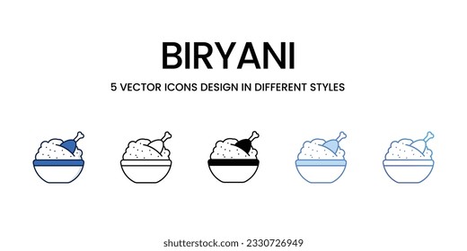 Diseño de iconos biryani en estilo Cinco con Stroke editable. Línea, Sólido, Línea plana, Color de tono Duo y Línea de degradado de color. Adecuado para diseño de páginas Web, aplicaciones móviles, UI, UX y GUI.