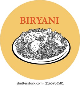 Biryani line art vector with yellow background
