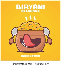Biryani rice cartoon. indian food vector illustration. with a funny expression