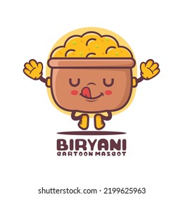 Biryani rice cartoon mascot. indian food vector illustration. isolated on a white background