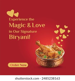 Biryani Social Media Design, Creative Digital marketing Post Vector Illustration Design Template. Advertising Template, marketing, Promotional, Hotels, Restaurants, Food.