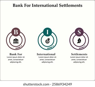 BIS - Bank For International Settlements acronym. Infographic template with icons and description placeholder