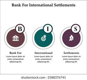 BIS - Bank For International Settlements acronym. Infographic template with icons and description placeholder