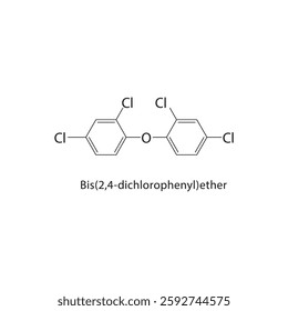 Bis(2,4-dichlorophenyl)ether skeletal structure.Halogenated Ether compound schematic illustration. Simple diagram, chemical formula.