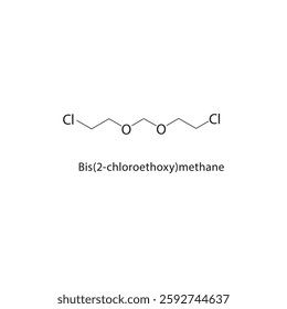 Bis(2-chloroethoxy)methane skeletal structure.Halogenated Ether compound schematic illustration. Simple diagram, chemical formula.