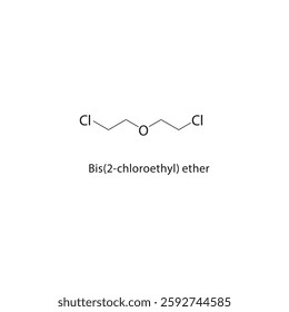 Bis(2-chloroethyl) ether skeletal structure.Halogenated Ether compound schematic illustration. Simple diagram, chemical formula.