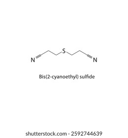 Bis(2-cyanoethyl) sulfide skeletal structure.Nitrile Sulfide compound schematic illustration. Simple diagram, chemical formula.