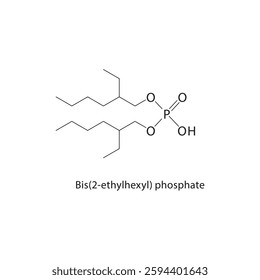 Bis(2-ethylhexyl) phosphate skeletal structure .Organophosphate compound schematic illustration. Simple diagram, chemical formula.