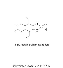 Bis(2-ethylhexyl) phosphonate skeletal structure .Organophosphorodithioate compound schematic illustration. Simple diagram, chemical formula.