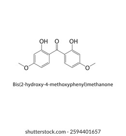 Bis(2-hydroxy-4-methoxyphenyl)methanone skeletal structure .Imidazolidone compound schematic illustration. Simple diagram, chemical formula.