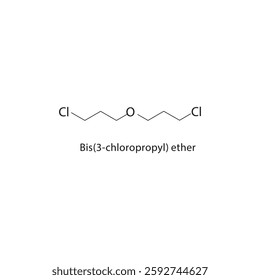 Bis(3-chloropropyl) ether skeletal structure.Halogenated Ether compound schematic illustration. Simple diagram, chemical formula.