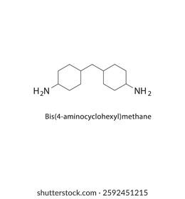 Bis(4-aminocyclohexyl)-methane skeletal structure.Diamine compound schematic illustration. Simple diagram, chemical formula.