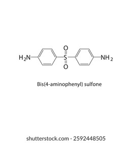 Bis(4-aminophenyl) sulfone skeletal structure.Sulfone compound schematic illustration. Simple diagram, chemical formula.