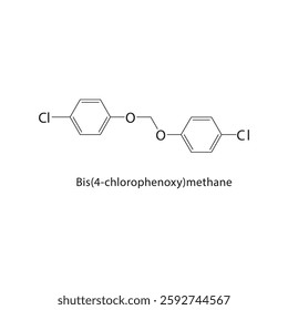 Bis(4-chlorophenoxy)methane skeletal structure.Halogenated Ether compound schematic illustration. Simple diagram, chemical formula.