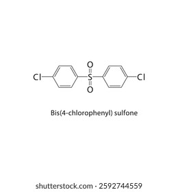 Bis(4-chlorophenyl) sulfone skeletal structure.Sulfone compound schematic illustration. Simple diagram, chemical formula.