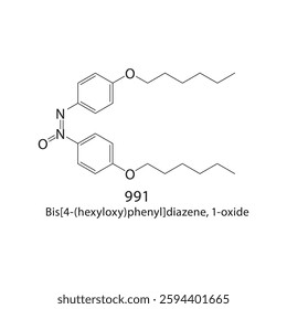 Bis[4-(hexyloxy)phenyl]- diazene, 1-oxide skeletal structure .Schiff base compound schematic illustration. Simple diagram, chemical formula.