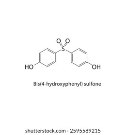 Bis(4-hydroxyphenyl) sulfone skeletal structure. Sulfone compound schematic illustration. Simple diagram, chemical formula.
