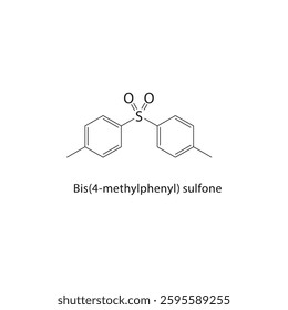 Bis(4-methylphenyl) sulfone skeletal structure. Sulfone compound schematic illustration. Simple diagram, chemical formula.