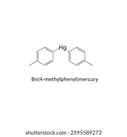 Bis(4-methylphenyl)mercury skeletal structure. Organomercury Compound compound schematic illustration. Simple diagram, chemical formula.