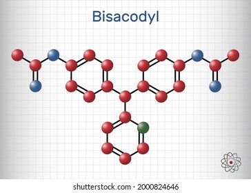 Bisacodyl, bisacodil  molecule. It is stimulant laxative drug for the treatment of constipation, neurogenic bowel dysfunction. Sheet of paper in a cage. Vector illustration