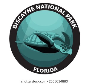 Biscayne NATIONAL PARK Florida Vector Logo Green Sea Turtle