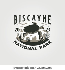 biscayne national park vintage logo vector illustration design, turtle illustration design