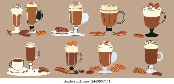 Biscoff Chocolate Drink Vector Illustration Set