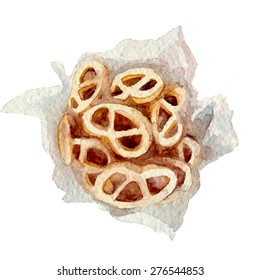 Biscotti cookies in paper hand drawn watercolor, eps10