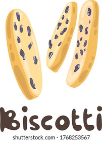 Biscotti with raisins as a traditional italian pastry on white background. Vector biscotti illustration. Hand drawn cantuccini biscuits. Sweet food menu design elements.