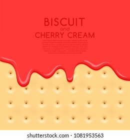 Biscuit Background with Cherry Milk Cream : Vector Illustration
