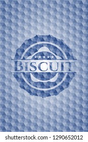 Biscuit blue emblem with geometric background.