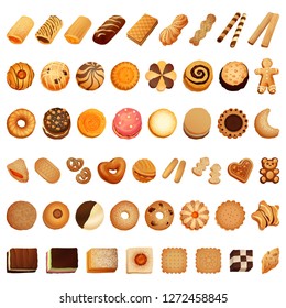 Biscuit bread coockies icon set. Cartoon set of biscuit bread coockies vector icons for web design