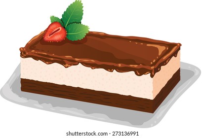 Biscuit cake with chocolate and strawberry