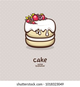 Biscuit cake with cream and berries. Vector illustration. Logo for confectionery and bakery. Sweet food collection.